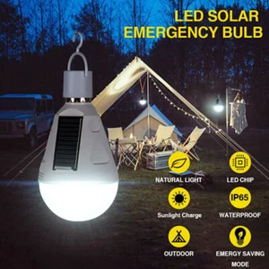 1-5pcs E27 12W Solar Panel Powered LED Bulb Light Outdoor Camping Tent Lamp US - Picture 1 of 15