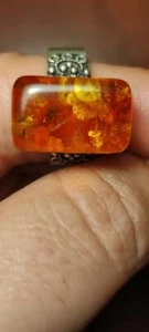 Vintage silver ring, big natural amber stone 1960s - Picture 1 of 7