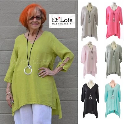 ET'LOIS EE. UU. TÚNICA CORA de lino claro detalles Peek-a-Boo línea A Top XS M COLORES Foto 1 de 4