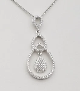 Sterling Silver 925 CZ Stones Double Drop Dangle Pendant w 18' in Chain - Picture 1 of 7