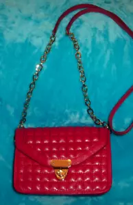BANANA REPUBLIC Red Faux Leather Quilted CrossBody Bag - SMALL-SILVER TURN LUCK - Picture 1 of 20
