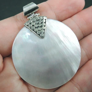 Joyería colgante de madreperla redonda de plata de ley 925 tamaño mediano, MOPP-90 - Imagen 1 de 6