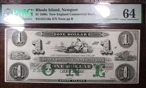 1860s $1 Newport Rhode Island New England Commerical Bank PMG 64 - Picture 1 of 2