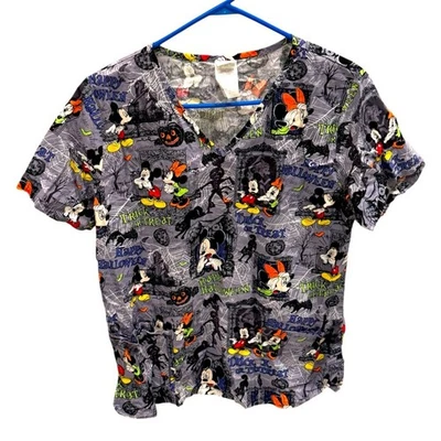 Blusa Médica Para Mujer Disney Mickey & Minnie Gris Mansión Embrujada Halloween Mediana Foto 1 de 3