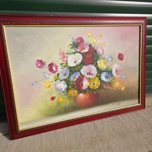 Large Original Oil Painting Flowers Still Life Signed - Y.Saylor 103cm x 73cm - Picture 1 of 24