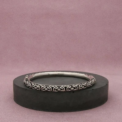 sterling silver vintage byzantine chain hinged bangle bracelet size 7in - Image 1 of 3