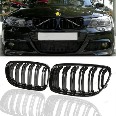 For BMW E90 E91 328i 335i 4-Door 2008-2011 Gloss Black Front Kidney Grill Grille — 第 1/4 张图片