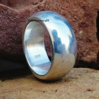 Wide Cigar Band Ring 925 Sterling Silver Ring& Statement Ring Handmade All Size - Image 1 of 4