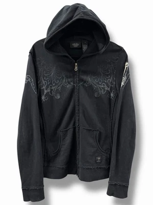 VTG Y2k 2000’s Harley Davidson Women’s Winged #1 Black Zip Hoodie Distressed M - Image 1 of 4