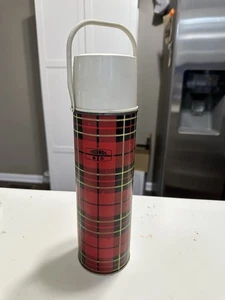 Termo a cuadros vintage años 70 King-Seeley rojo negro tartán con asa - Imagen 1 de 5