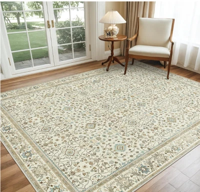 Alfombra boho vintage 5x7 lavable antideslizante floral retro amarilla suave sal Foto 1 de 4