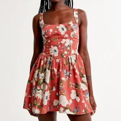 Mini Vestido Abercrombie & Fitch Pequeño Rojo Floral Corsé Cintura Caída Cottagecore Foto 1 de 4