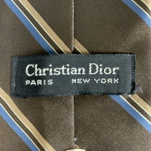 Christian Dior Tie Men's Brown Blue Stripped 3.00" - Picture 1 of 8