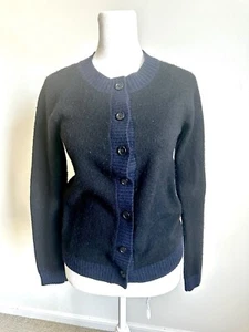 Uniqlo Ines De La Fressange Black Cardigan Navy Trim Small Wool Blend - Picture 1 of 6