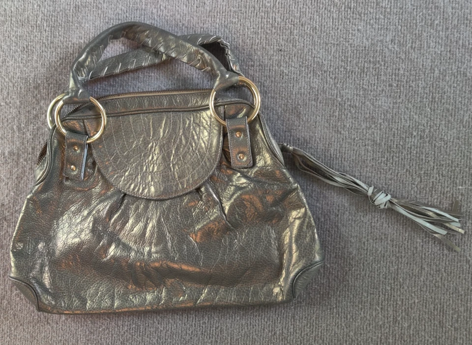 Bulga Gold Soft Pebbled Leather Fringe Boho Shoulder Bag - Image 1 of 4