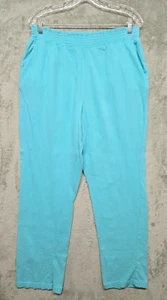 Coldwater Creek Pants Womens Large Blue Cotton Smocked Crinkle Hi Rise Pull On - Picture 1 of 12