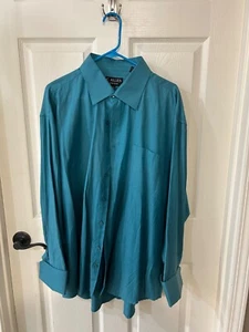 C. Allen Shirt Mens 18.5  34/35” Teal Blue Button Up French Cuff New York - Picture 1 of 4