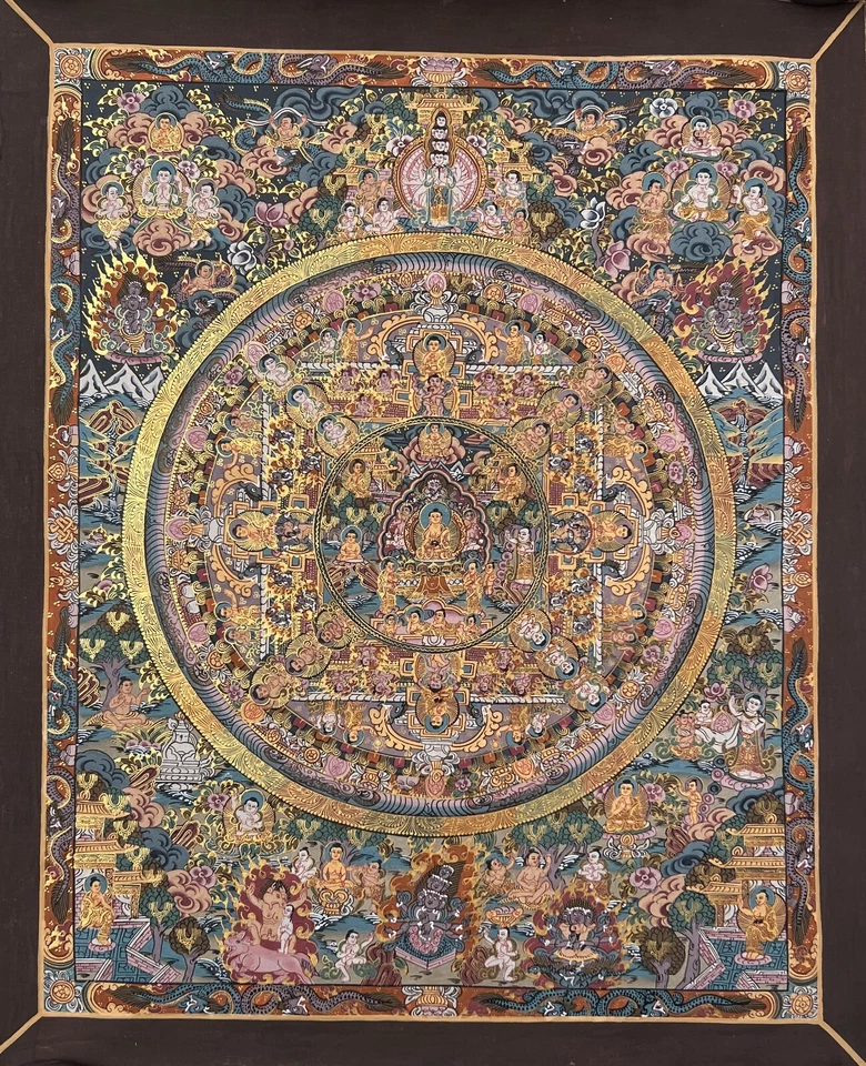 PINTURA THANGKA TIBETANA ORIGINAL MANDALA CÍRCULO GRANDE BUDHHA VIDA/RUEDA DE LA VIDA Foto 1 de 4