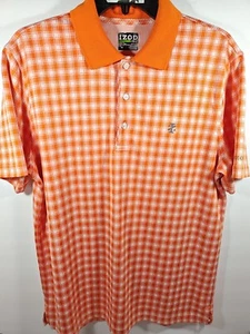 Izod Golf Polo Men's Size Medium Orange Checkered Pattern Short Sleeve Polo - Picture 1 of 5