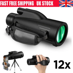 12X50 Monocular Telescope BAK4 Hiking Hunting Tripod with Phone Clip Waterproof - Picture 1 of 20