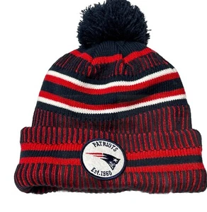 New England Patriots NFL New Era Winter Beanie Pom Knit/Flannel  Pre Owned - Picture 1 of 5
