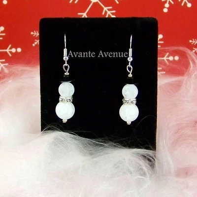 Christmas EARRINGS Crackle Glass SNOWMAN Pierced Dangle Drop Avante Avenue - Image 1 of 4