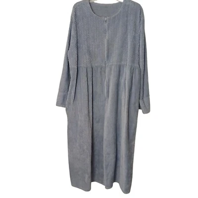 Stan Herman Robe XL Blue Textured LS Zip Terry Cloth Cozy Plush Vintage #C-7 - Image 1 of 4