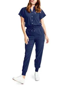 Landau Forward Women's 8-Pocket Cargo Scrub Jumpsuit Overalls Navy NWT M Lo603 - Picture 1 of 11
