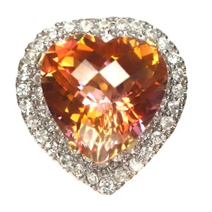 18 X 18 mm. Orange-Mystic Topaz & White Zircon Ring Silver 925 Sterling - Picture 1 of 5