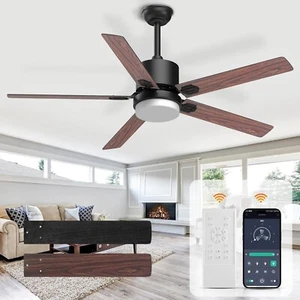 Outdoor Ceiling Fans with Lights and Remote 52 Inch Fan for Bedroom LED Dimmable - Picture 1 of 8