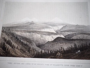 Antq Lithograph U.S.P.R.R. Exp Survey, "Three Sisters & Canon of McKenzie's Fork - Picture 1 of 1