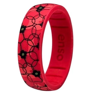 Enso Ringe Silikonring mit Blumenmuster - perfekter Mohnblumen in rot - Bild 1 von 6
