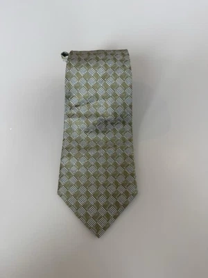 Gravata Alfani masculina tecido de seda geométrica feita na Itália verde cruzeiro formal - Imagem 1 de 3