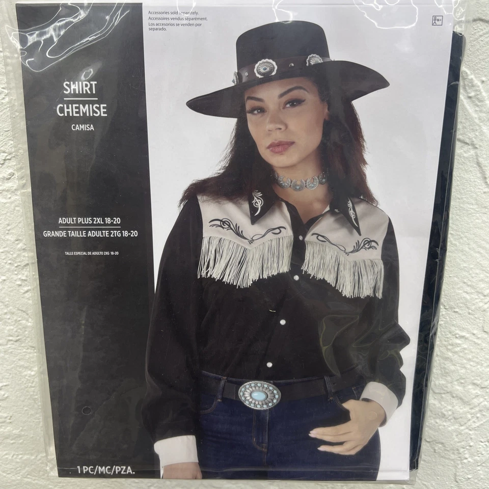 Cowgirl Shirt Costume ADULT 2XL 18-20 Black Fringe 1Pc HALLOWEEN 2025 - Image 1 of 4