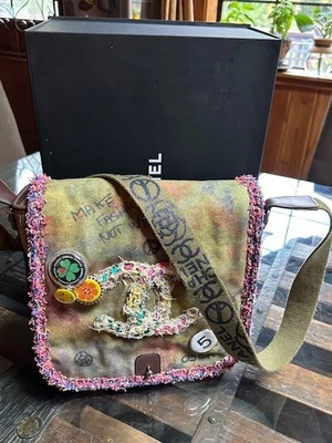 Chanel graffiti shoulder bag canvas leather khaki chross body bag - Image 1 of 4