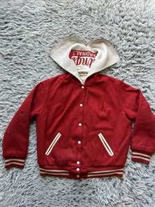 Varsity Jacket Wool Red Split Hood Cheerleader Letterman USA Vintage 70s 80s - Picture 1 of 10