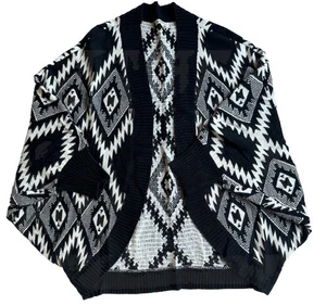Suéter para mujer ROOMMATES 2x tejido frontal abierto patrón SW negro de gran tamaño boho AA - Imagen 1 de 6