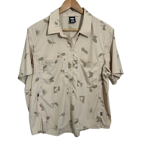 REI Co-op Trail Made 套衫上衣女式 L 棕褐色几何尼龙户外弹力 — 第 1/4 张图片