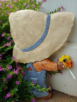 Unique Hand-Painted Ceramic Wall Art | Boy w/Large Hat Giving Flowers 11" Tall - Image 1 of 4