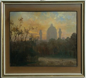 Anton BRIOSCHI - Crepuscolo con vista sulla Chiesa di Carlo Magno a Vienna - 1882. - Foto 1 di 16