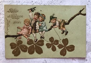 Children Clover Vienne Art Style Original Vintage Postcard c.1904 - Picture 1 of 7