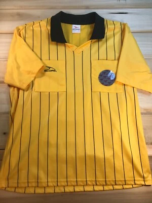 Camiseta de árbitro de fútbol Score manga corta AL gancho parche amarillo American Socc Foto 1 de 4