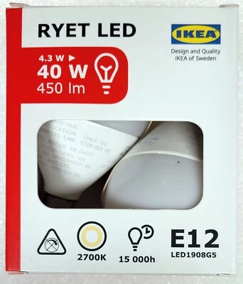 IKEA RYET LED Bulb E12 450 Lumen, Globe Opal, 2700 K (2 Pack) New in a box - Image 1 of 3