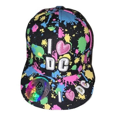 DC Paint Splatter Baseball Hat I ❤️ DC Washington Ball Cap Size Lrg Heart Retro - Image 1 of 4