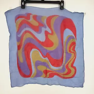 Bufanda cuadrada transparente vintage púrpura azul rojo tostado patrón de remolino sin marca sin etiquetas - Imagen 1 de 8
