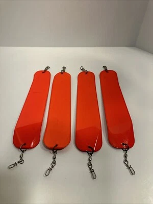 Trolling Dodgers/Flashers by Alderton Tackle Co. Orange 9 X 2 Salmon Trout (4) - Image 1 of 4