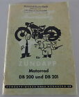 Betriebsanleitung / Handbuch Z&#252;ndapp Motorrad DB 200 &amp; DB 201 Stand 12/1951