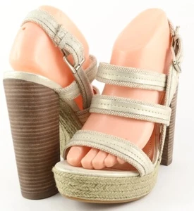 $150 LUXURY REBEL JOLIE Platinum Leather Fabric Designer Heel Sandals 5 EUR 35 - Picture 1 of 4