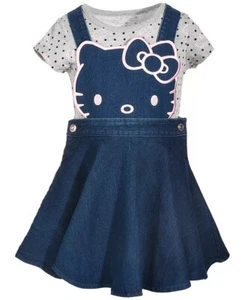 Hello Kitty DENIM BLUE Little Girls 2-Pc. Denim Skirtall & T-Shirt Set, US 2T - Picture 1 of 3