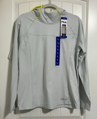 FILA NWT Women's LARGE Training Hoodie Funnel Neck Gray w/ Yellow Trim Athletic - Image 1 of 4